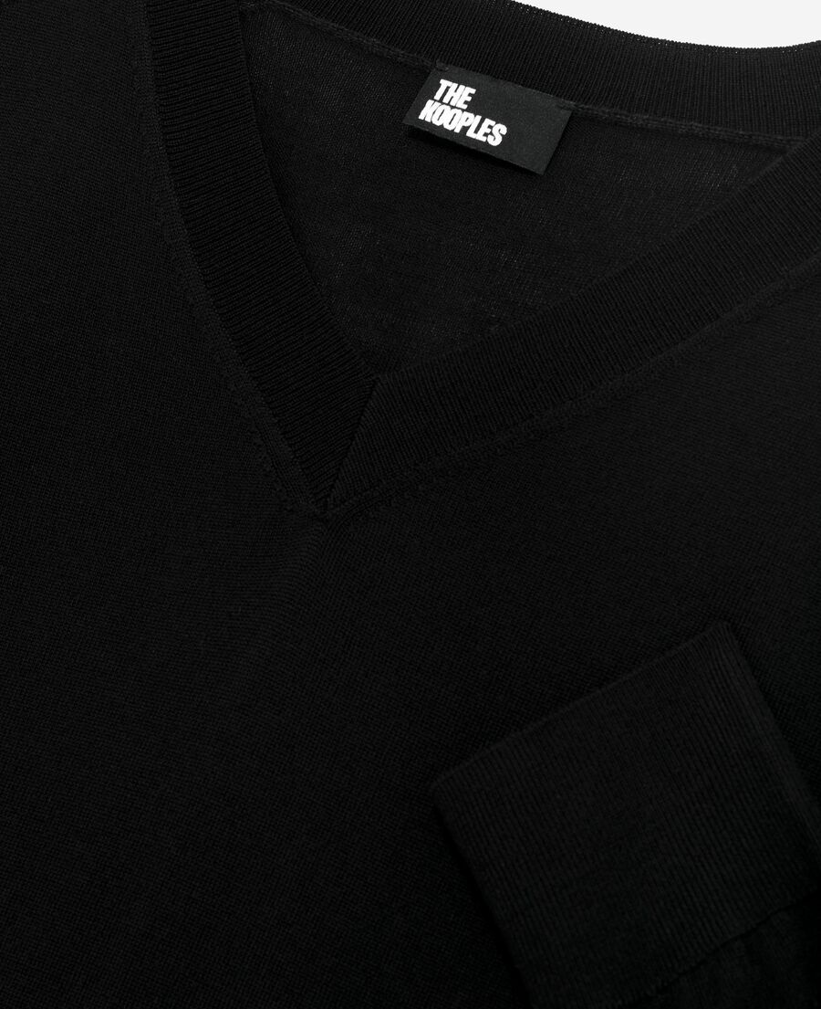 The Kooples FEMME BLACK pull col v en laine mérinos noir