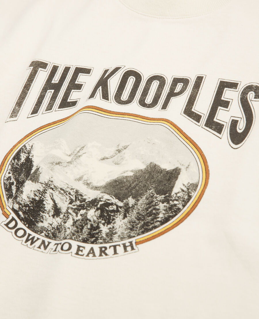 ecru cotton t-shirt printed mountain logo