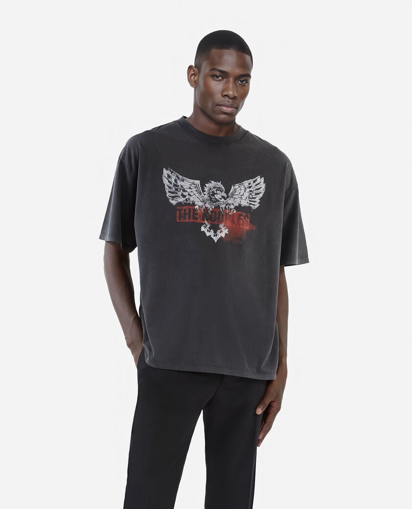 The Kooples H BLACK WASHED black screen-printed t-shirt