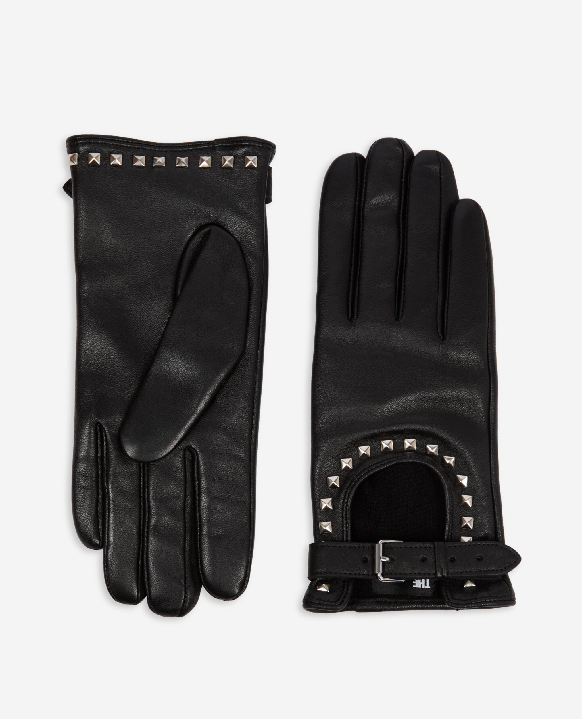 Gants cloutes en cuir noir