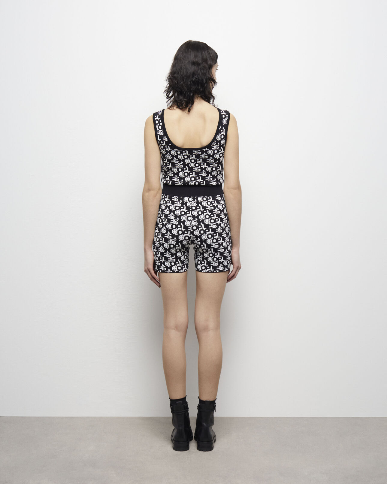 The Kooples FEMME BLACK WHITE short cycliste en maille à logo