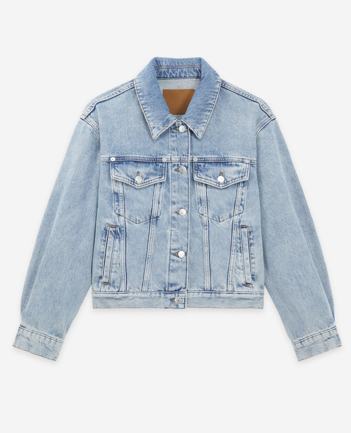 Blue faded jean jacket with chest pockets