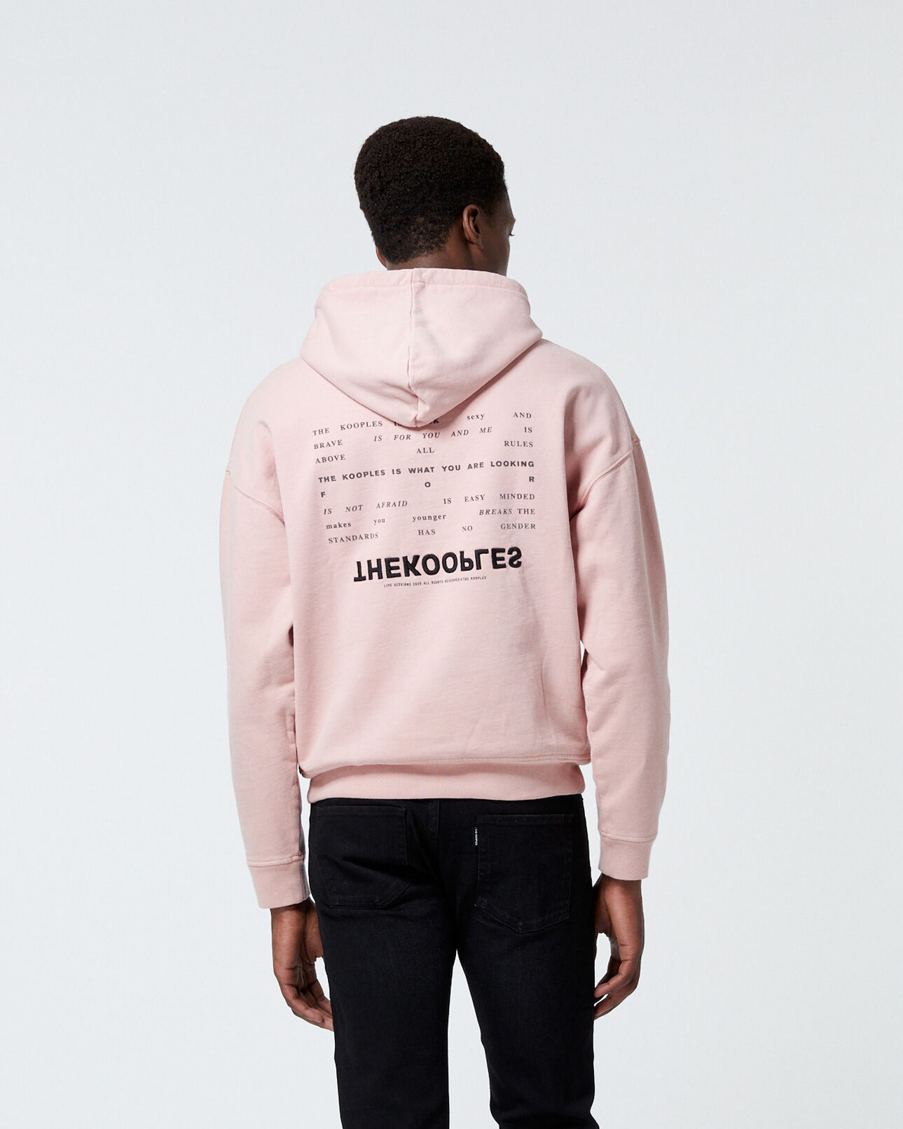 The Kooples HOMME LIGHT PINK sweat à capuche rose brodé the kooples