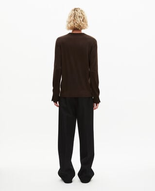 The Kooples HOMME DARK BROWN pull col rond en laine mérinos marron