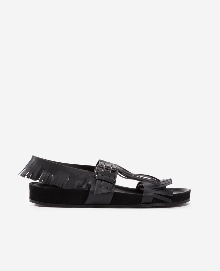 The Kooples FEMME BLACK sandales noires à franges en cuir