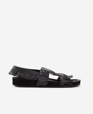 The Kooples FEMME BLACK sandales noires à franges en cuir