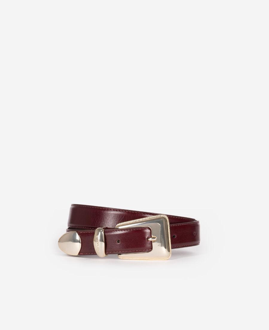The Kooples WOMEN BORDEAUX burgundy leather gold western buckle belt