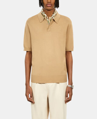 The Kooples H BEIGE brown knitted polo t-shirt