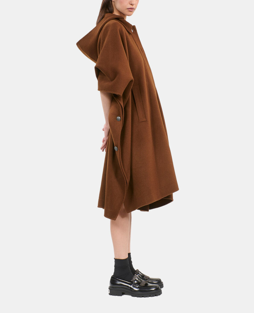 The Kooples FEMME DARK BROWN cape longue à capuche en laine mélangée marron