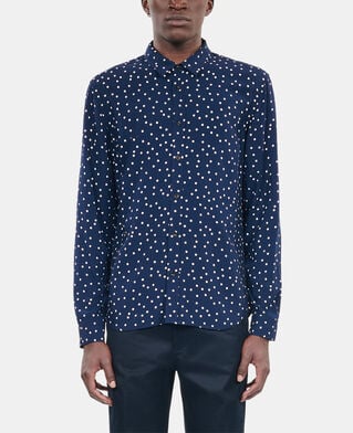 The Kooples H DARK NAVY-ECRU blue and white polka dot print shirt