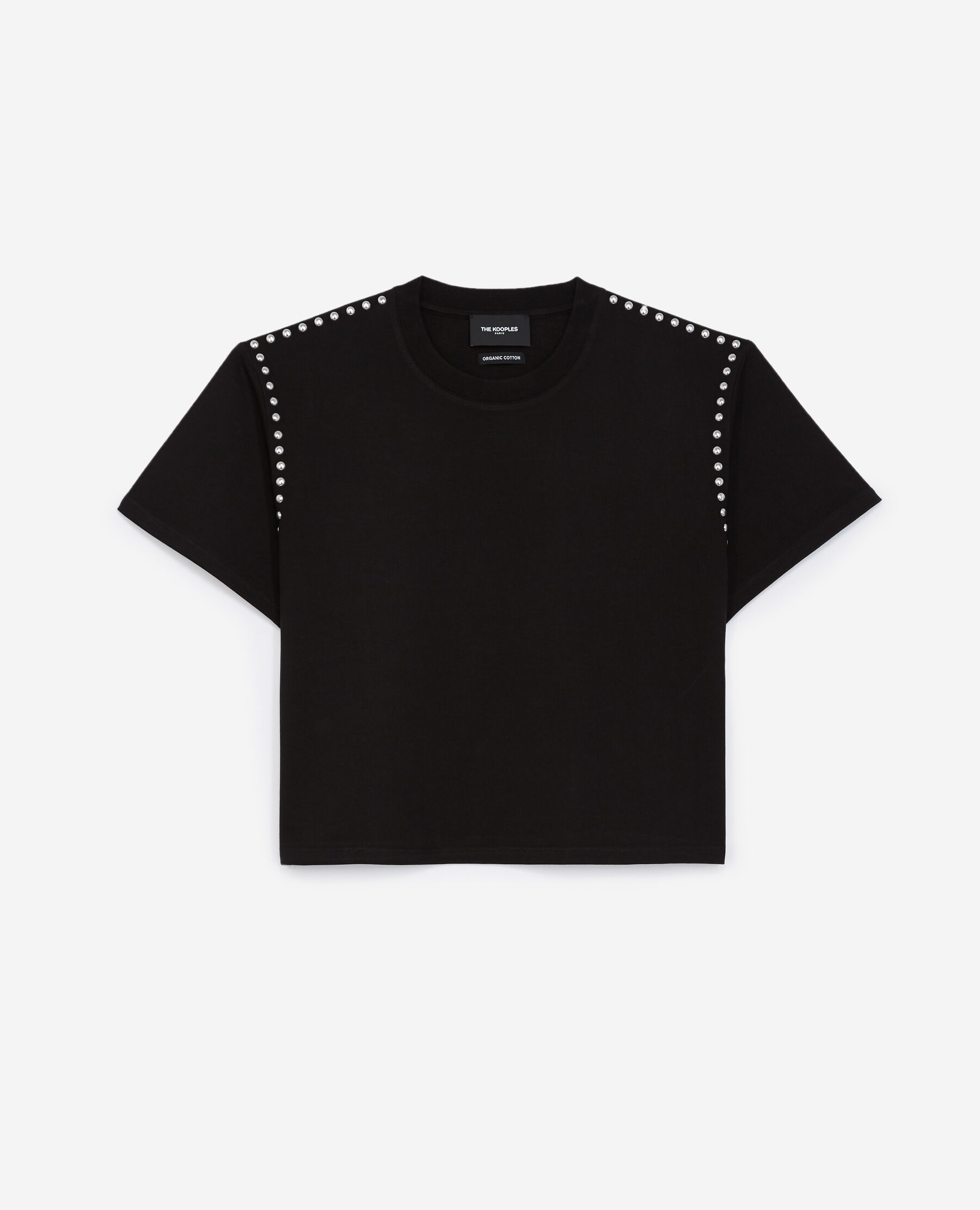 Black cotton T-shirt with studs