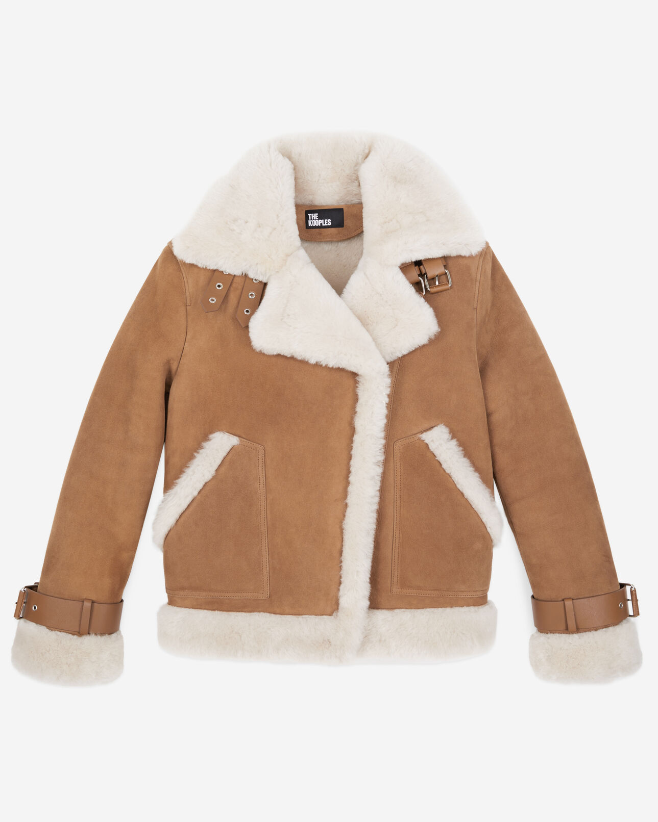 The Kooples WOMEN BEIGE camel shearling jacket