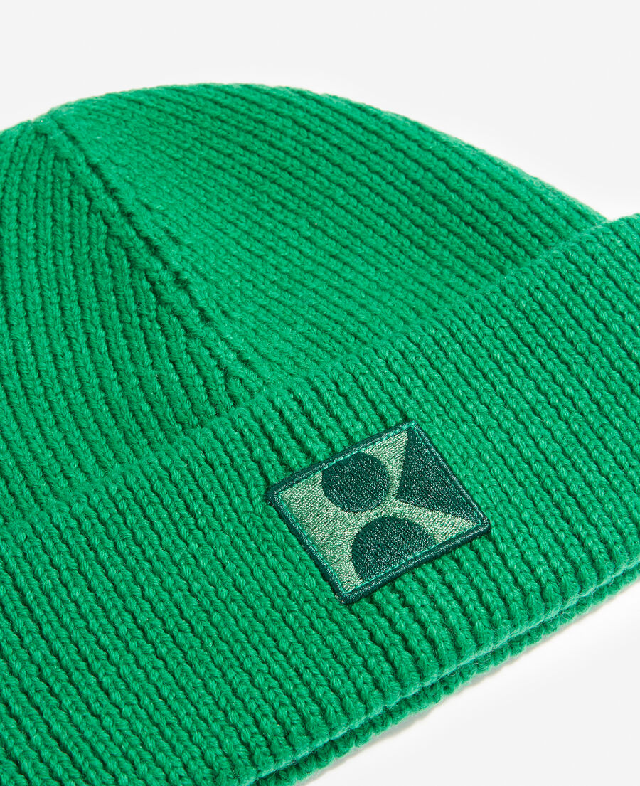 gorro lana verde tricotada monograma