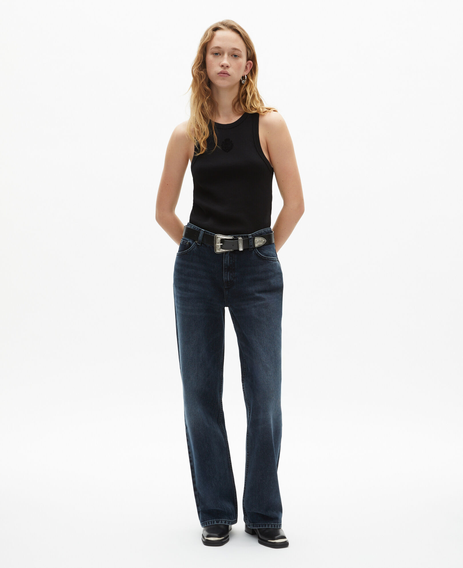 The Kooples WOMEN BLUE ELECTRIC wide-leg dark blue jeans