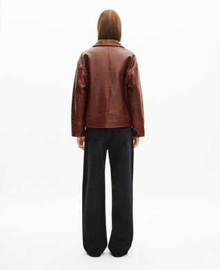 The Kooples FEMME BROWN blouson coupe large en cuir marron