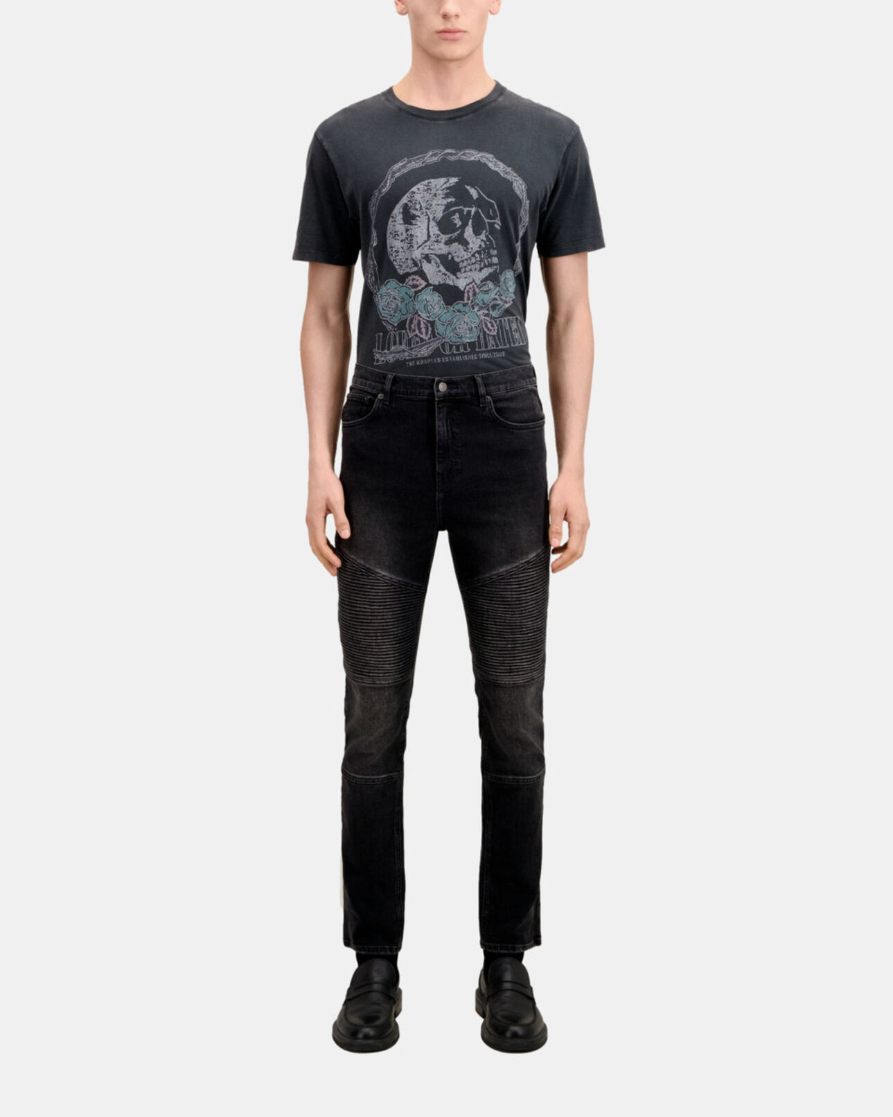 The Kooples HERREN BLACK WASHED schwarze bikerjeans in slim-fit