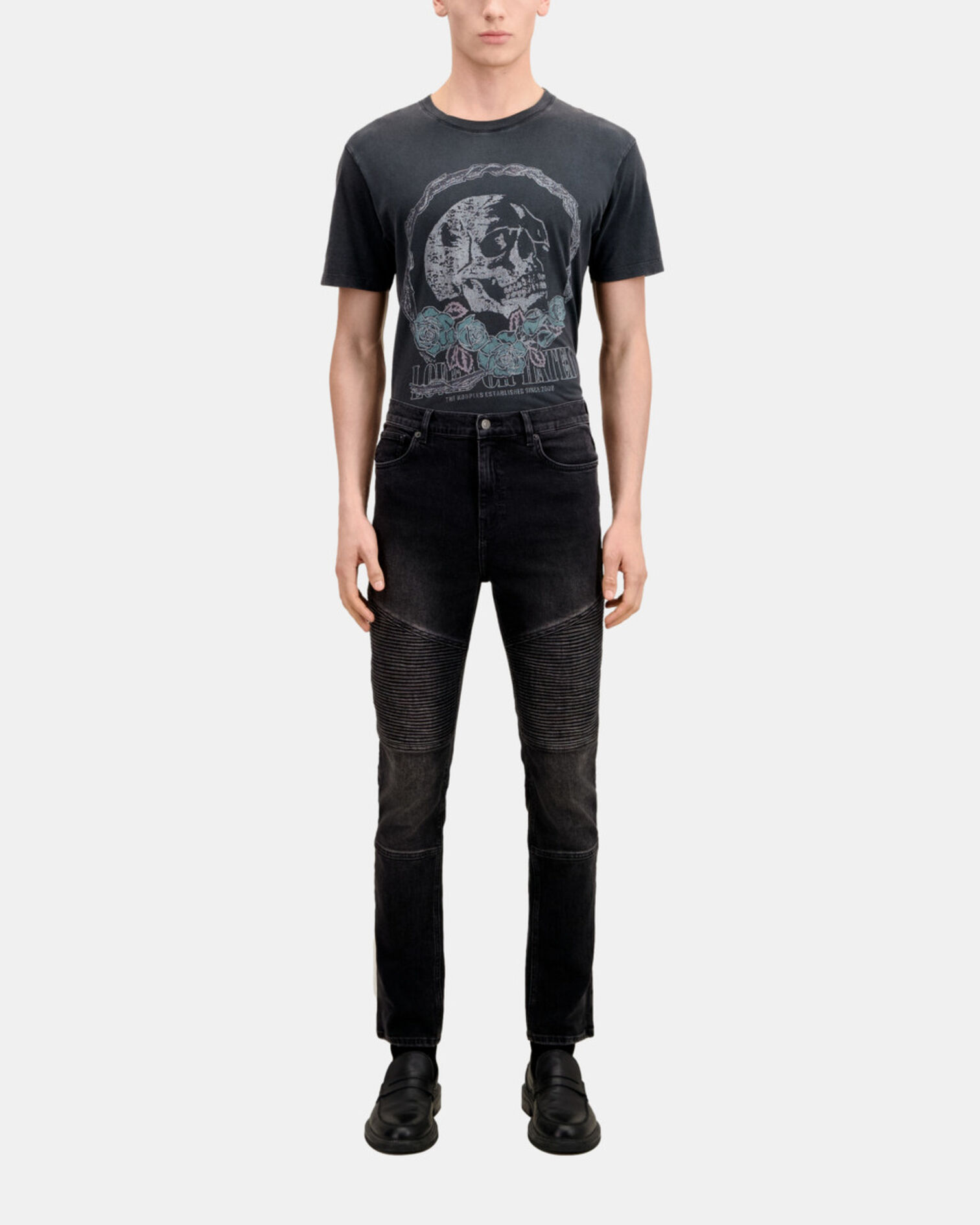 Schwarze Bikerjeans in Slim-Fit, BLACK WASHED, hi-res image number null
