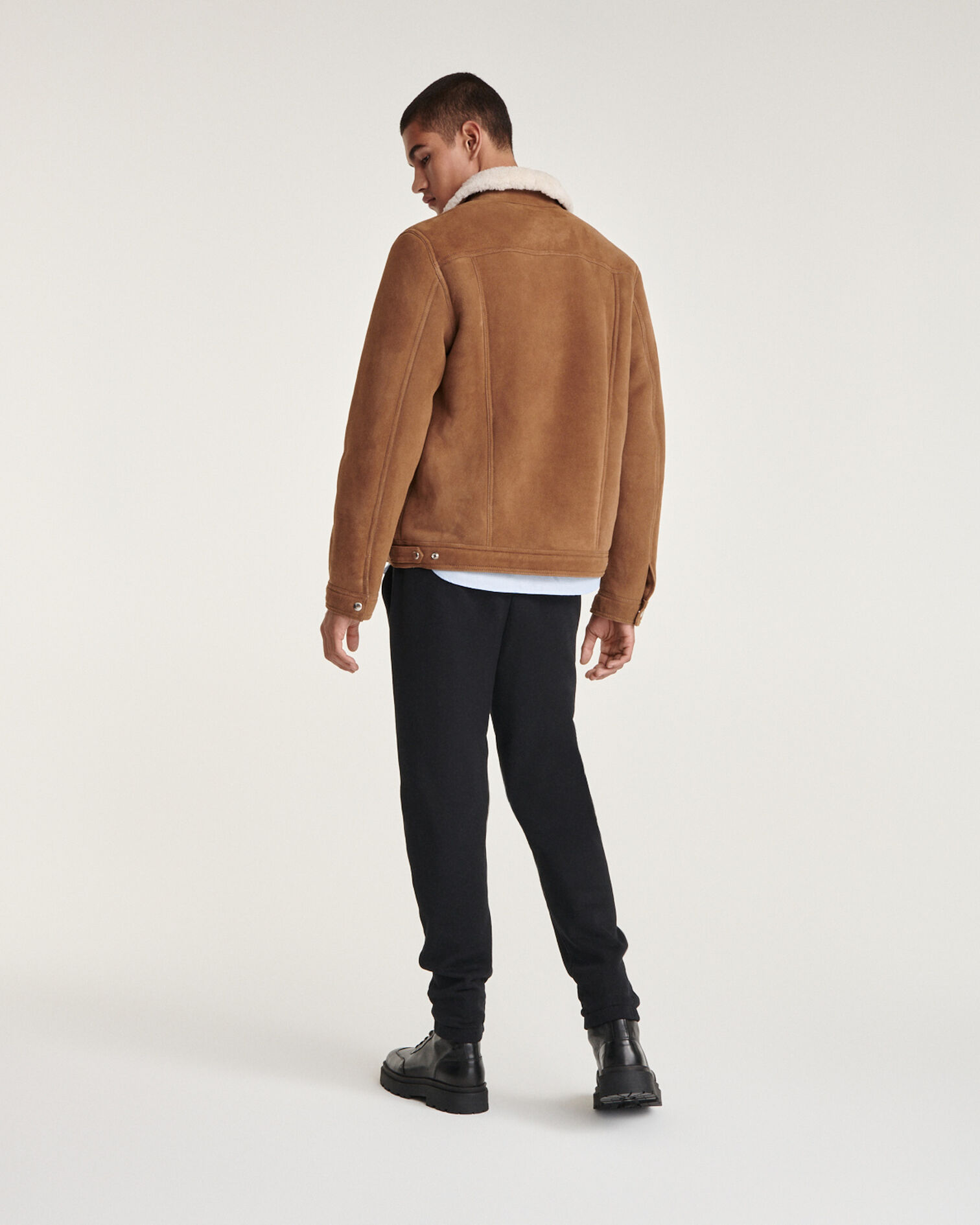 Beige suede jacket with sheepskin collar, BEIGE, hi-res image number null