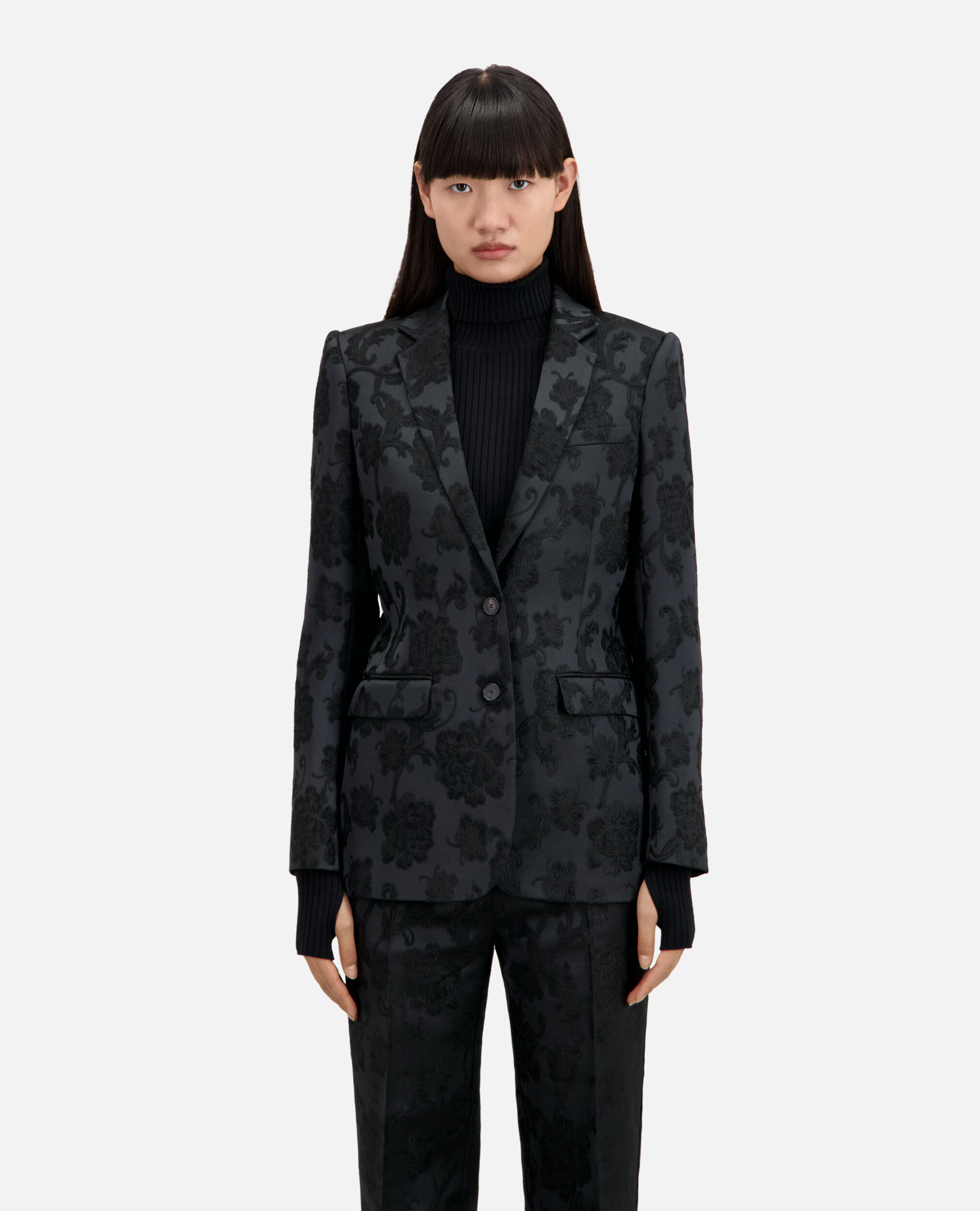 Black floral suit jacket, BLACK, hi-res image number null