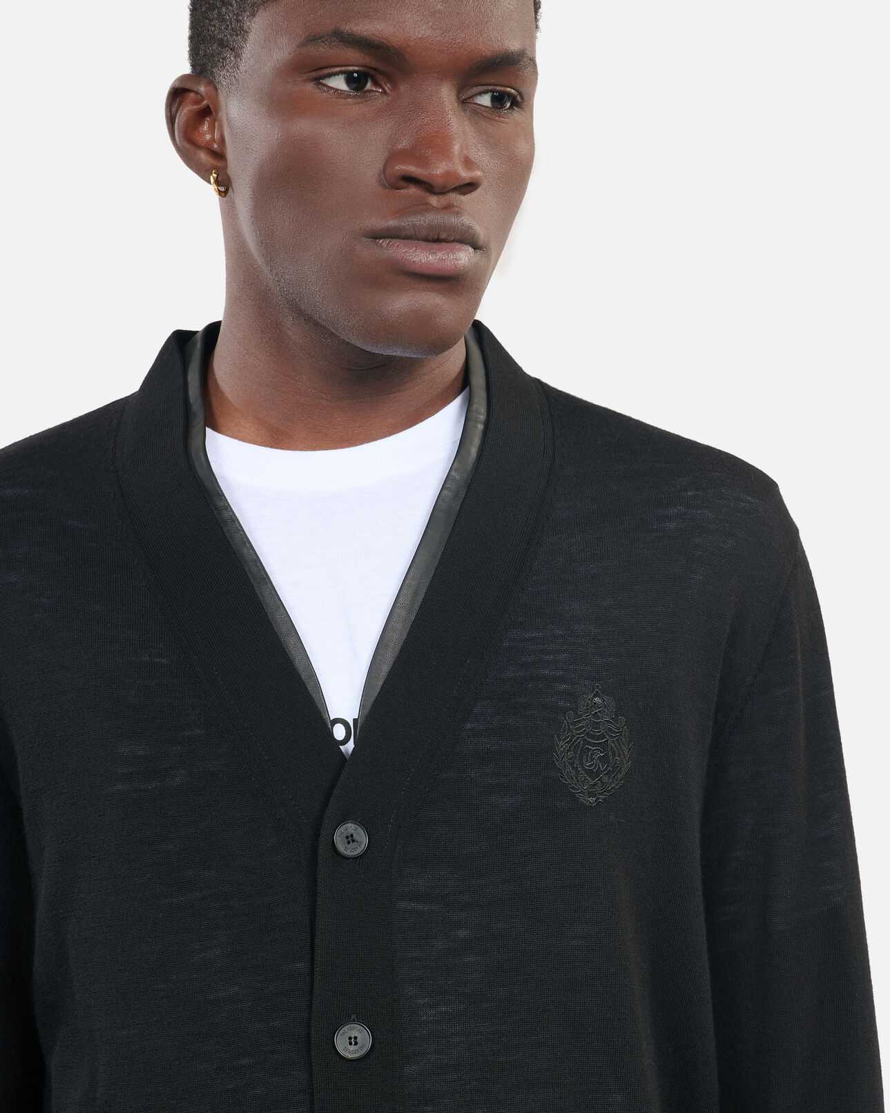 The Kooples HOMME BLACK cardigan en laine merinos noire