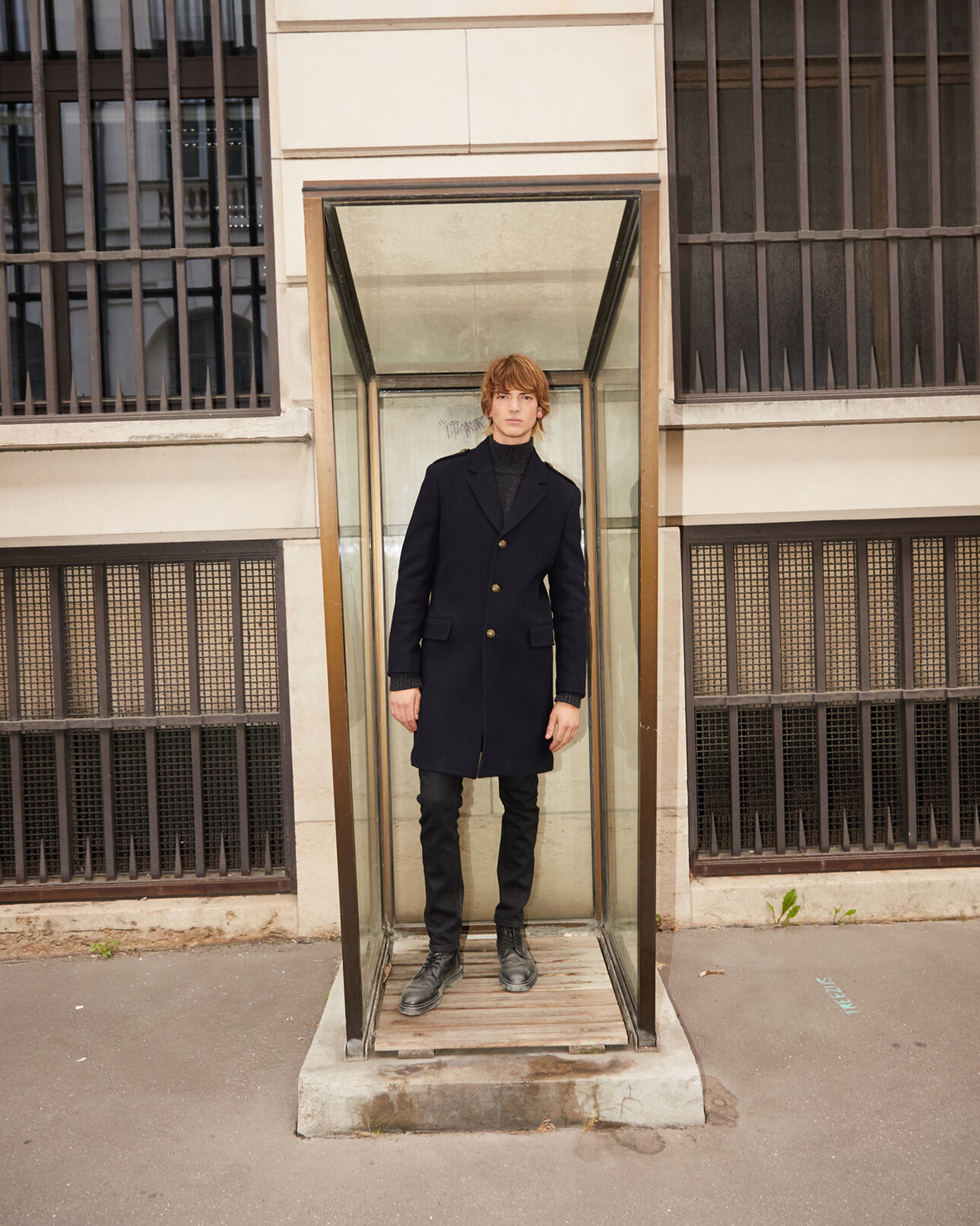 The Kooples MEN NAVY straight fit wool coat with martingale belt