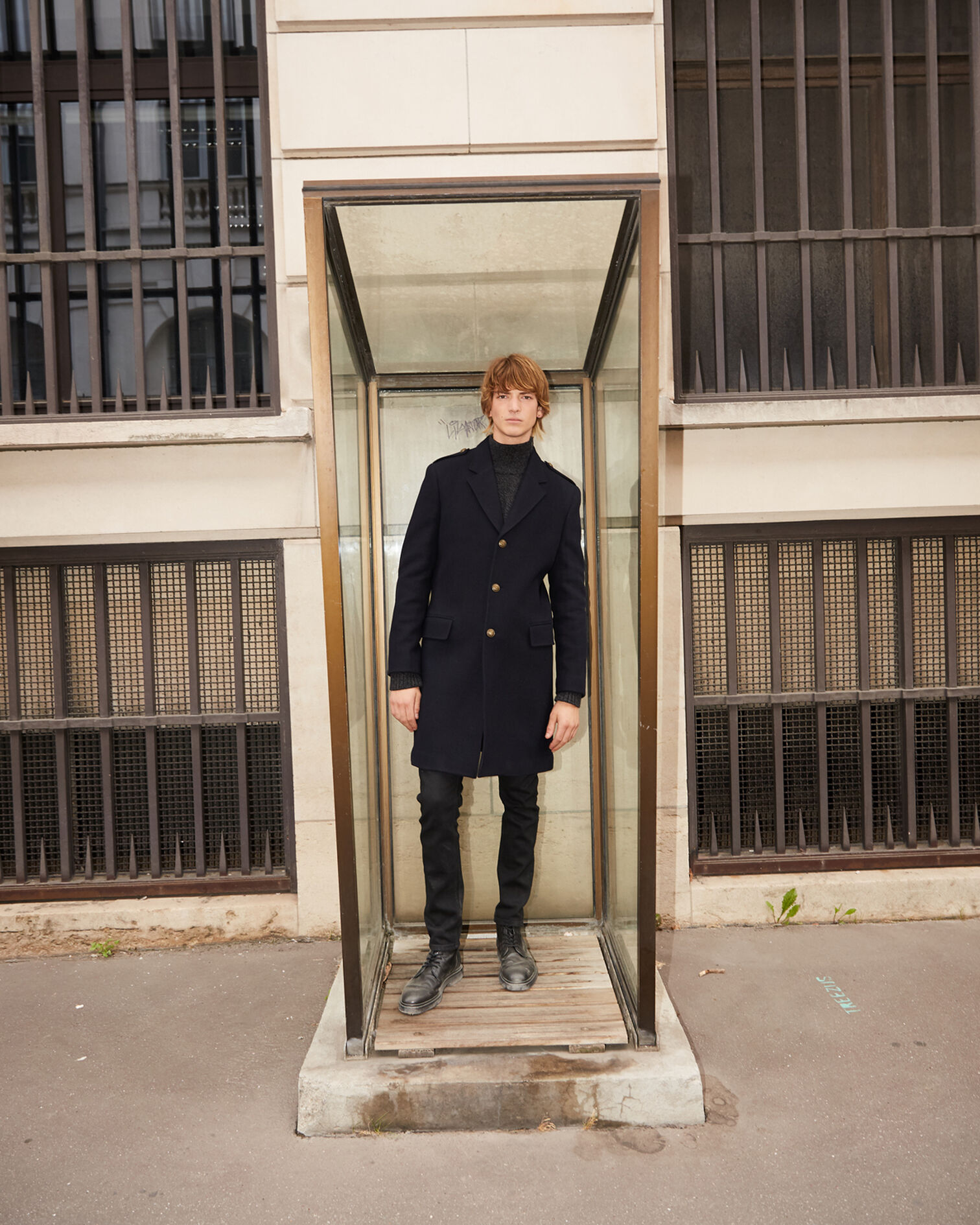 Straight fit wool coat with martingale belt, NAVY, hi-res image number null