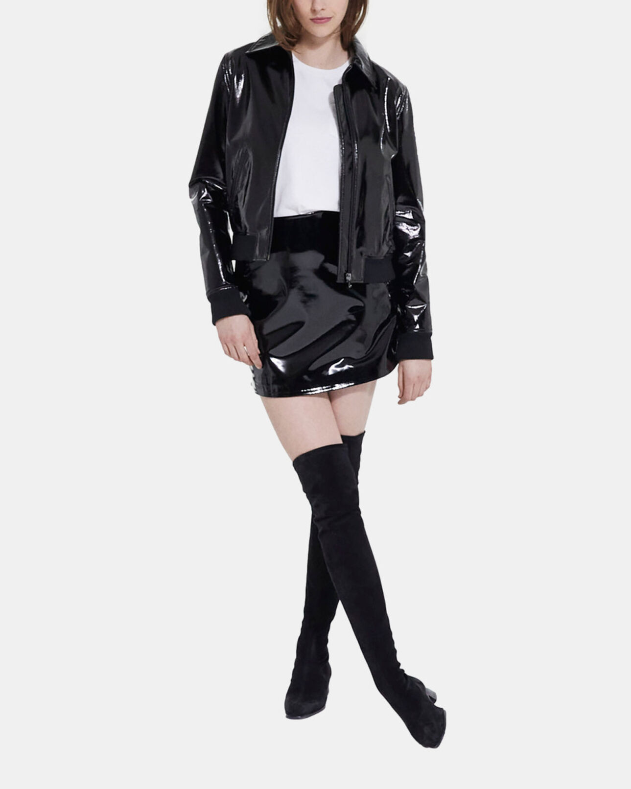 The Kooples FEMME BLACK jupe courte en vinyle noire