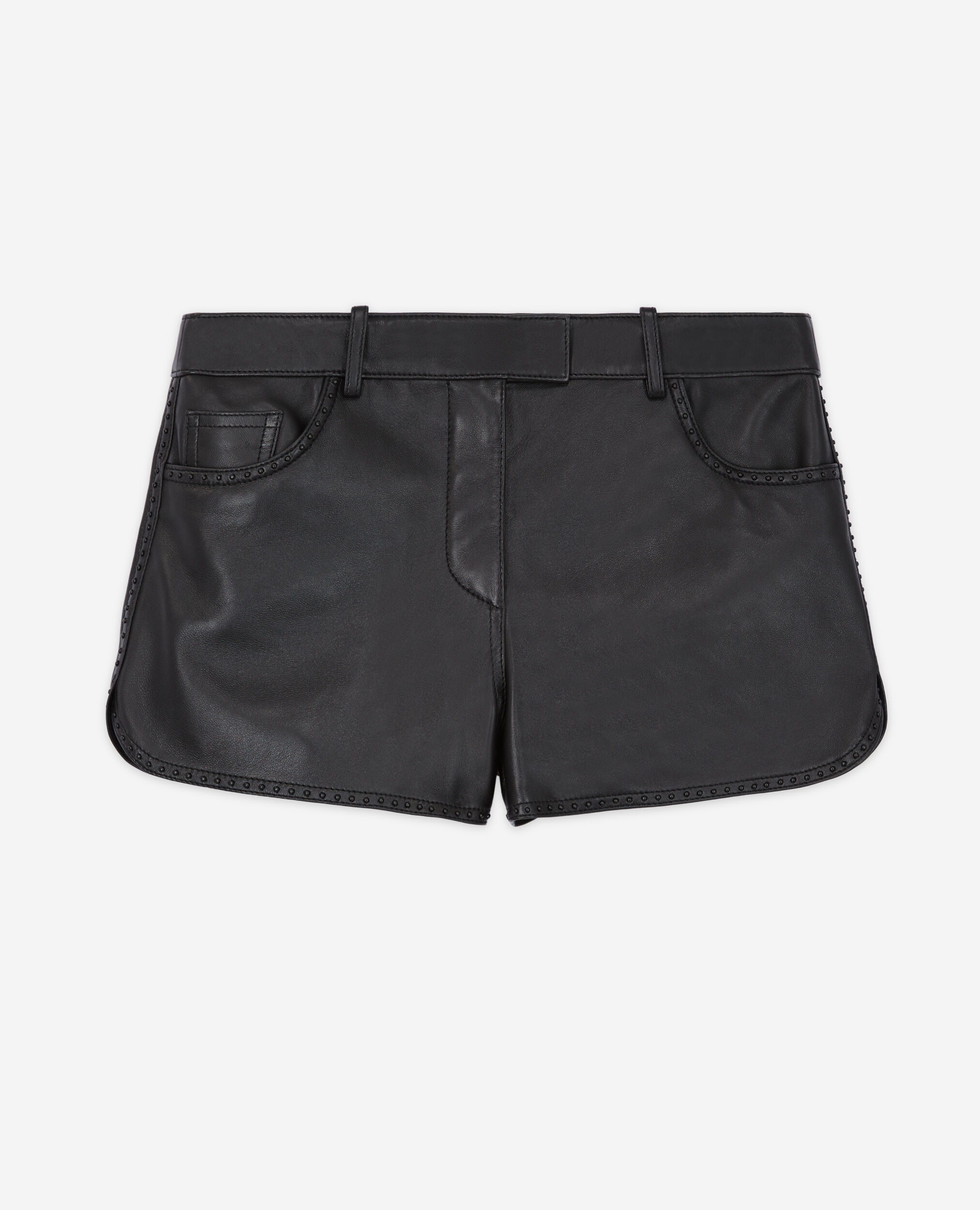 Black leather shorts with studs, BLACK, hi-res image number null