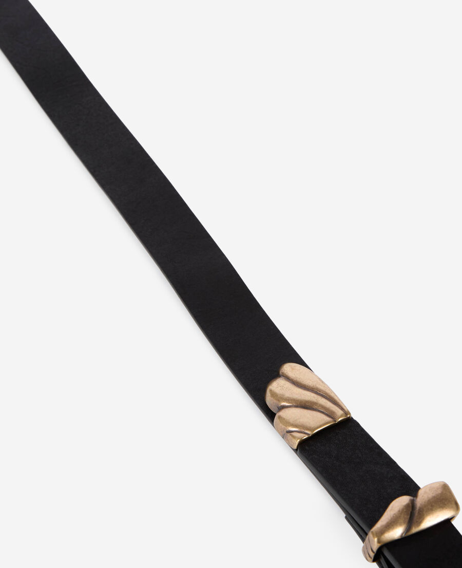 The Kooples F BLACK thin black leather double buckle belt