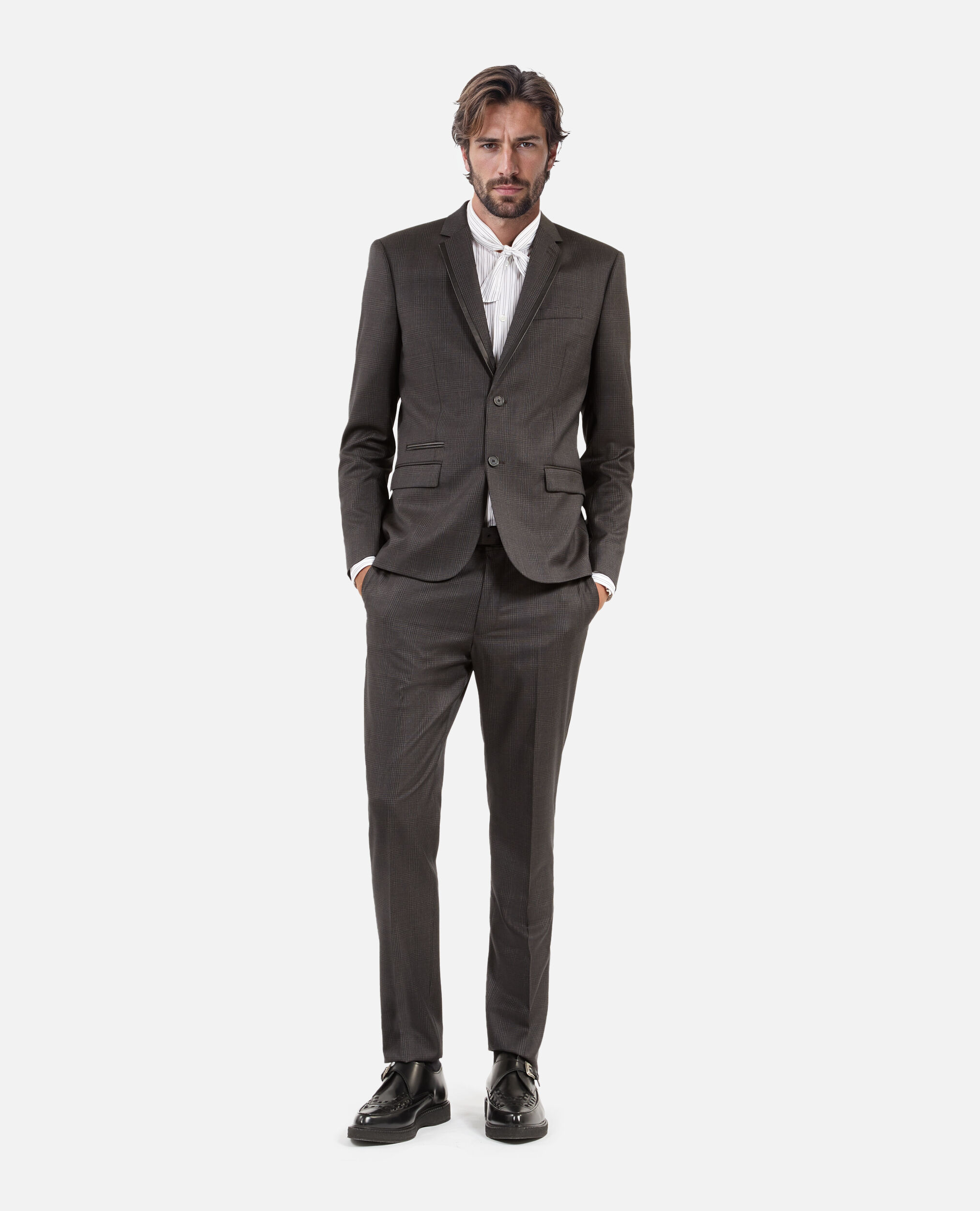 Prince of Wales grey wool suit jacket, DARK GREY, hi-res image number null