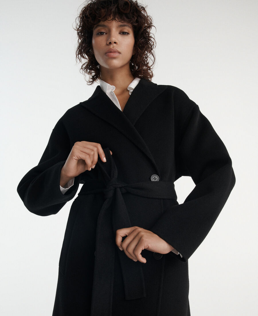 oversized double-faced black wool coat