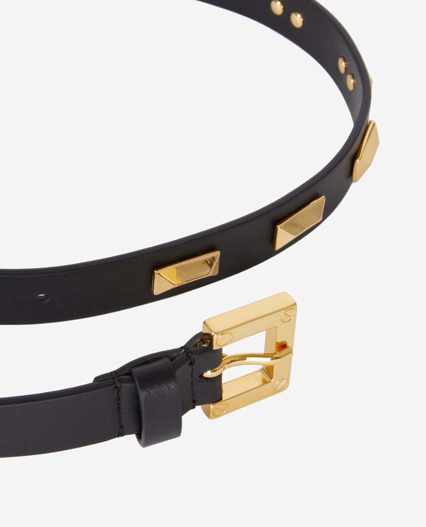 The Kooples WOMEN BLACK black leather belt with metallic inserts 