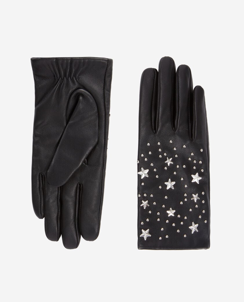 The Kooples WOMEN BLACK women's black leather gloves with stars