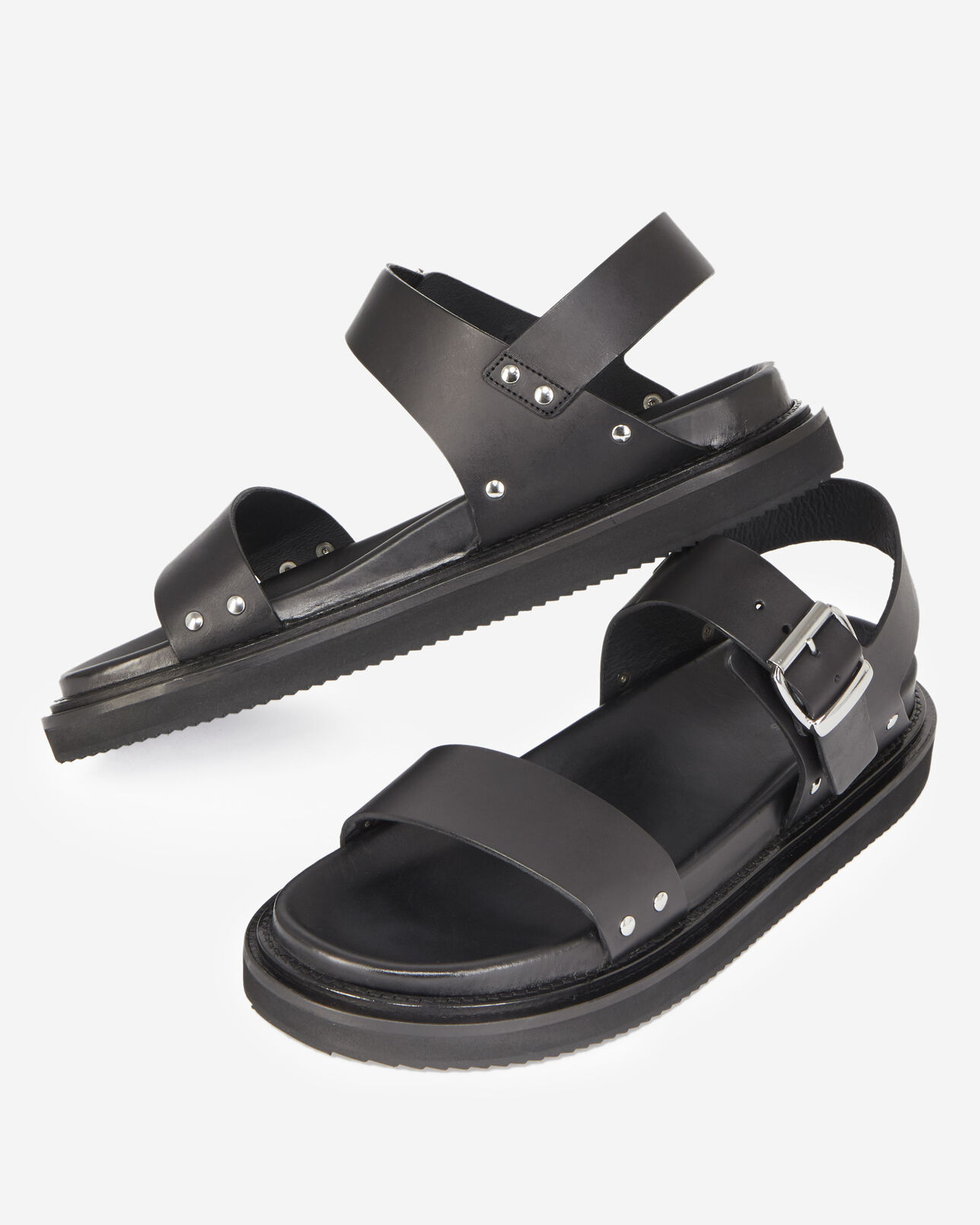 The Kooples HOMME BLACK sandales noires cuir à doubles brides