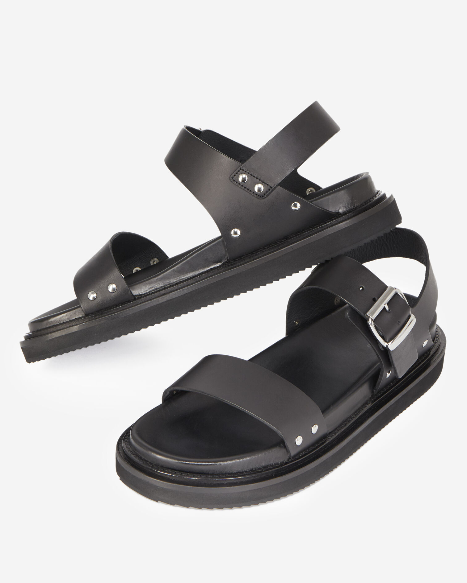 Sandales noires cuir à doubles brides, BLACK, hi-res image number null