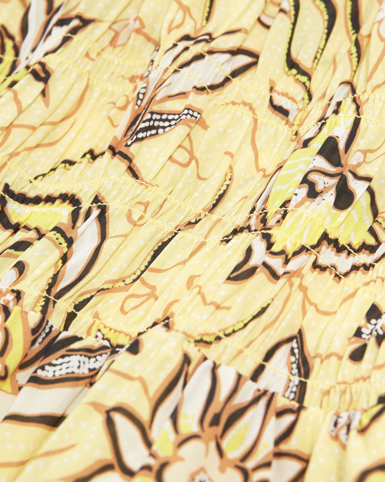 The Kooples FEMME YELLOW robe jaune à fleurs courte manches bouffantes