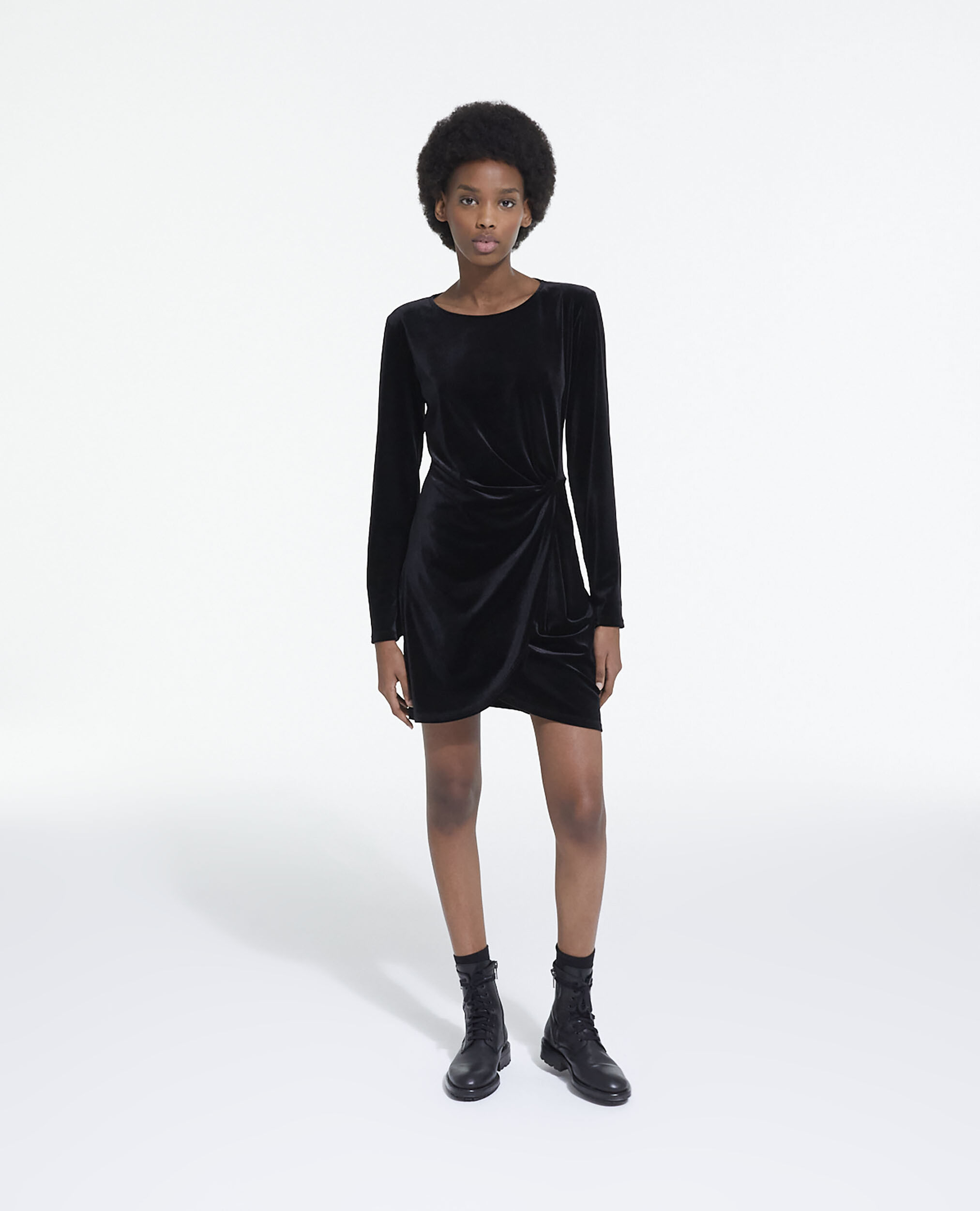 Short black velvet dress, BLACK, hi-res image number null