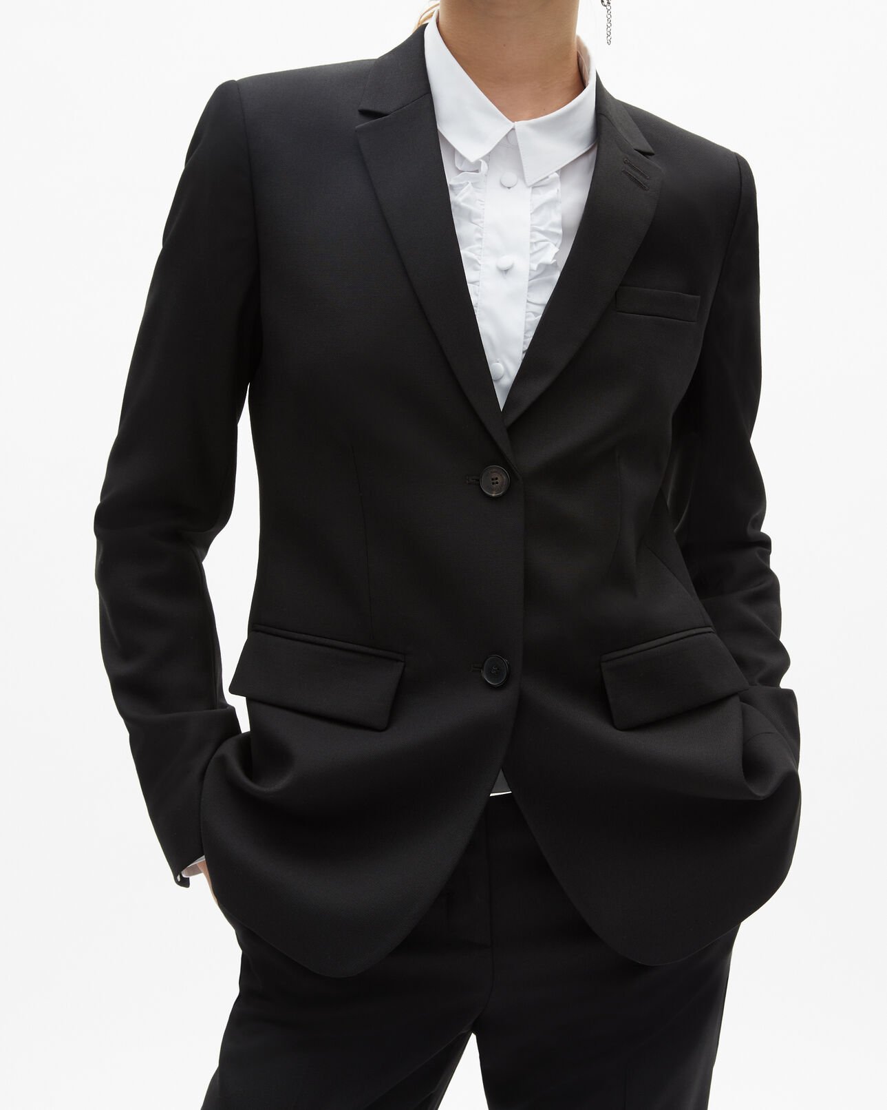 The Kooples MUJER BLACK chaqueta de traje de lana negra de corte entallado