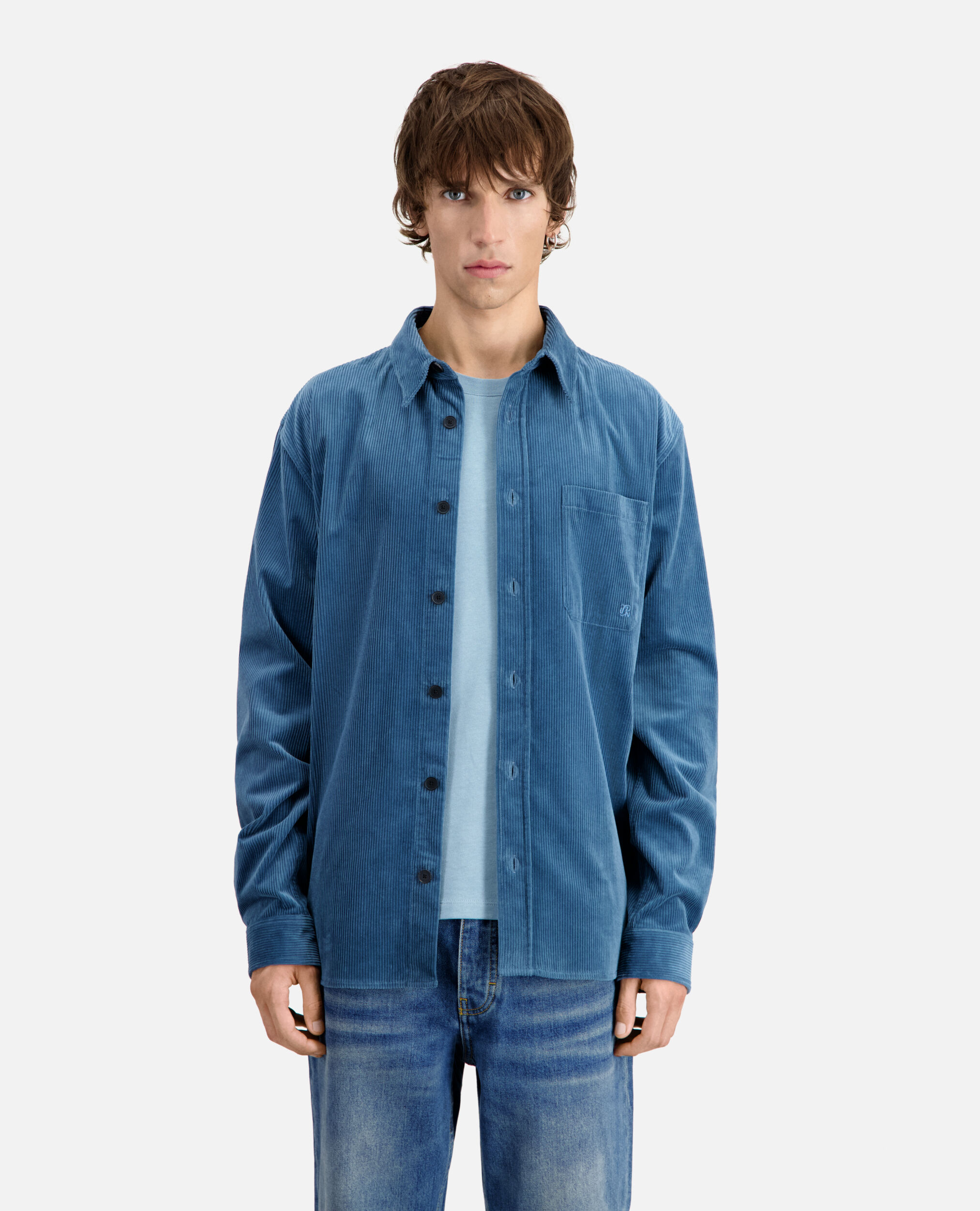 Blue corduroy shirt, BLUE PETROL, hi-res image number null