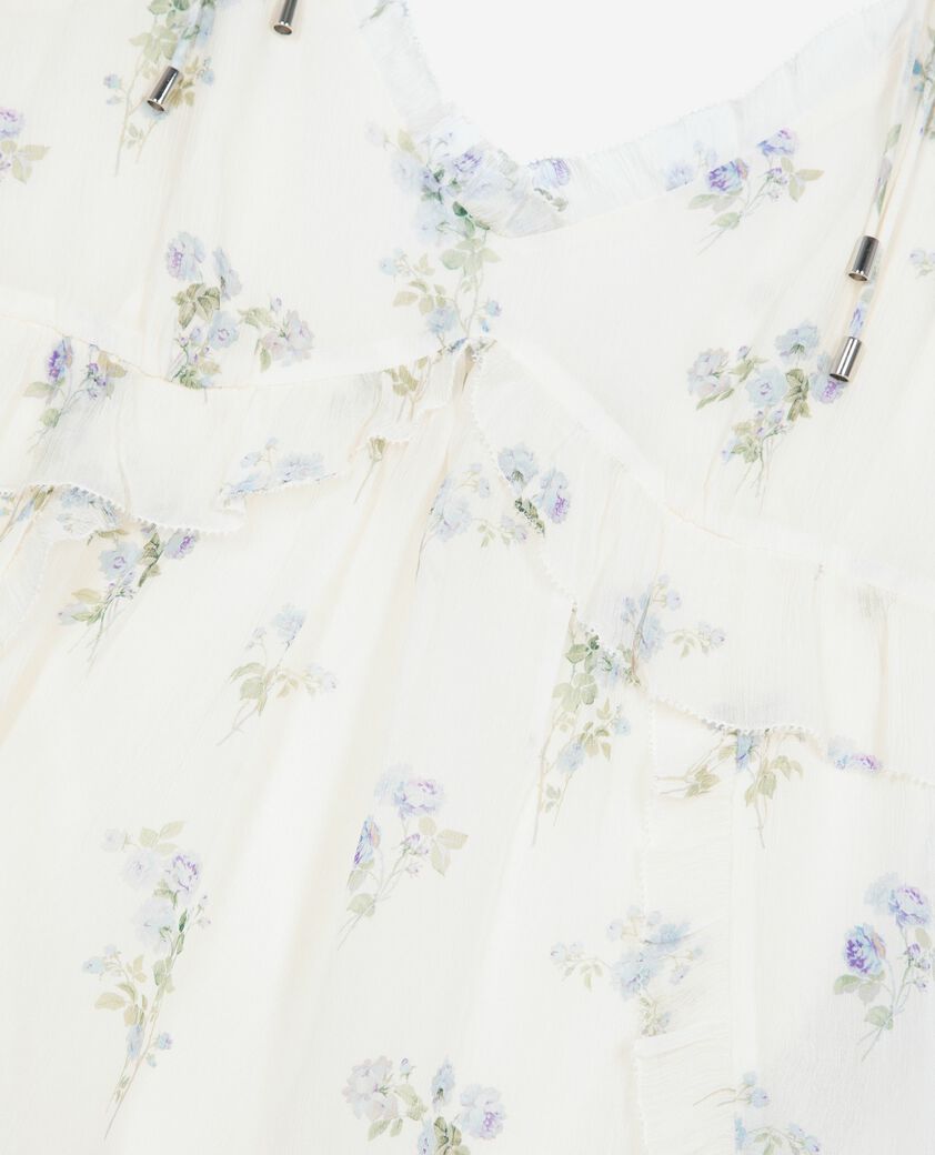 The Kooples DAMEN WHITE / SKY BLUE top mit r&uuml;schen im blumendruck wei&szlig;