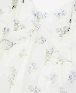 The Kooples FEMME WHITE / SKY BLUE top &agrave; volants imprim&eacute; fleuri blanc