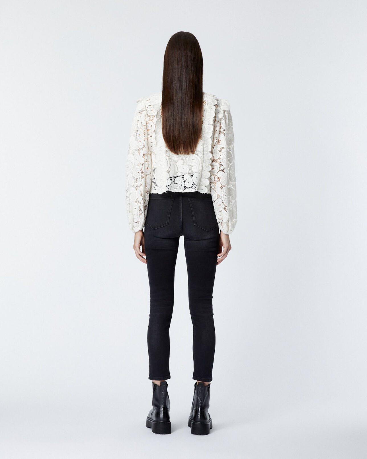 The Kooples FEMME ECRU chemise dentelle écrue à col montant
