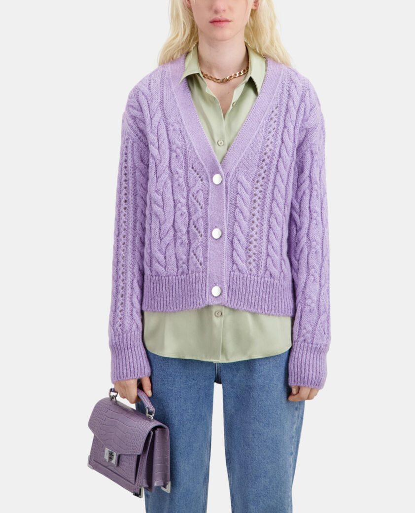 The Kooples FEMME VIOLET cardigan en mélange de laine torsadé mauve
