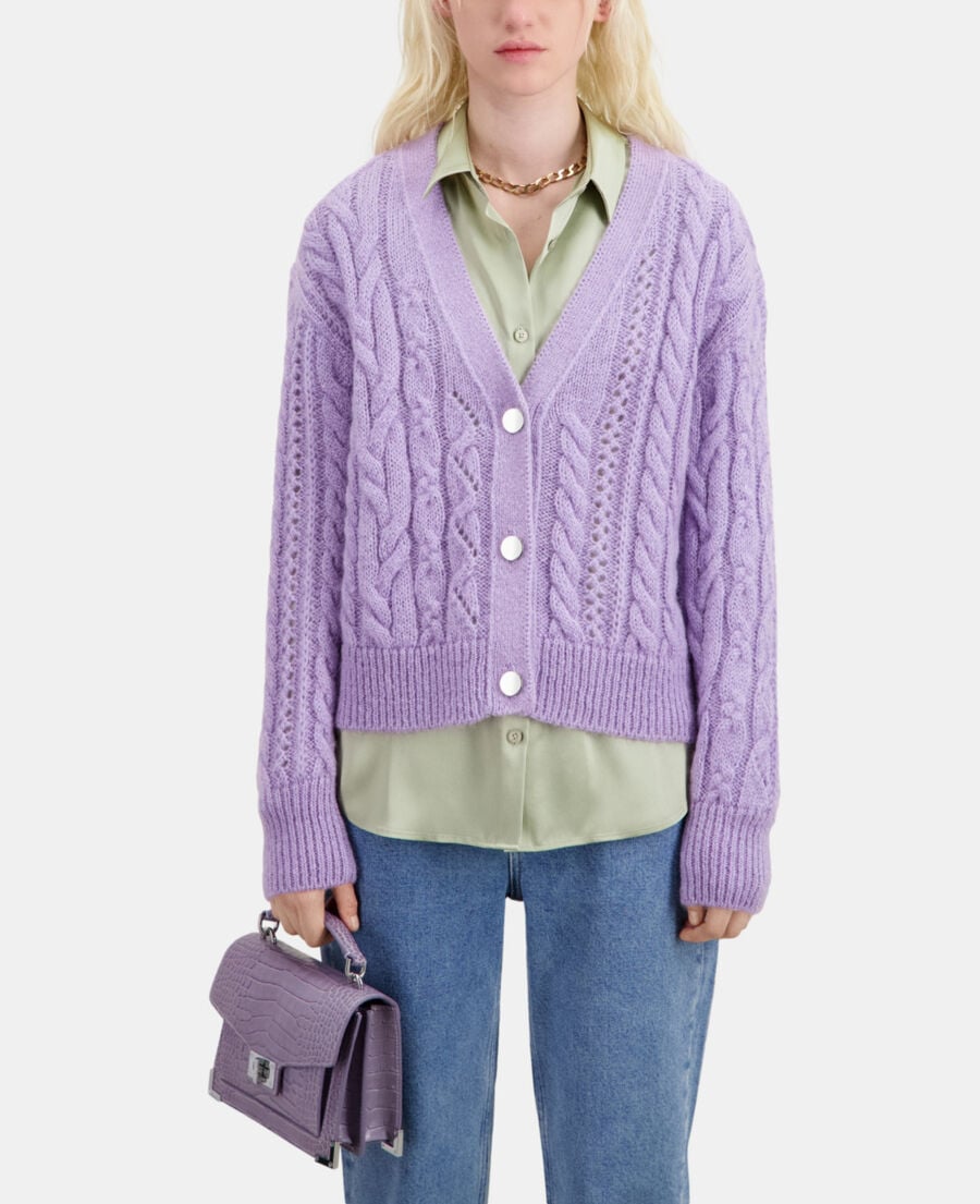 The Kooples F VIOLET mauve cable-knit wool-blend cardigan