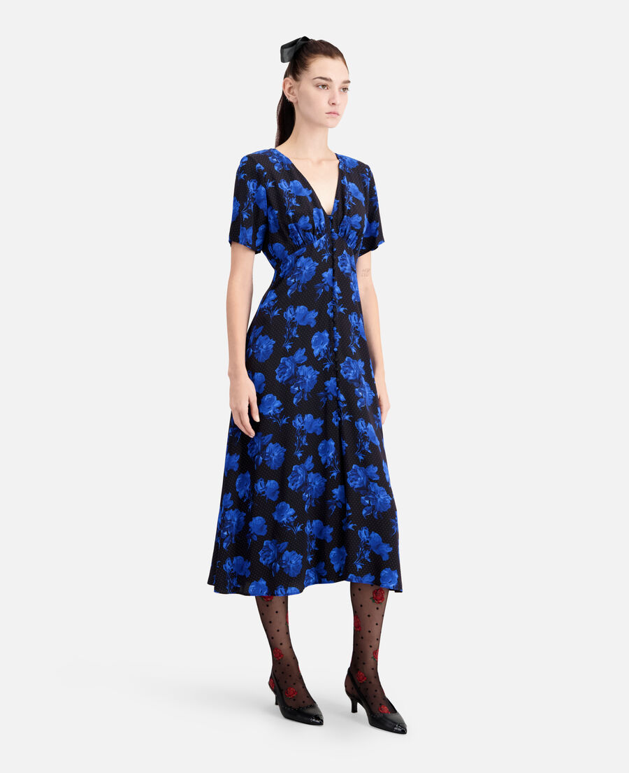 long printed silk dress with buttoning