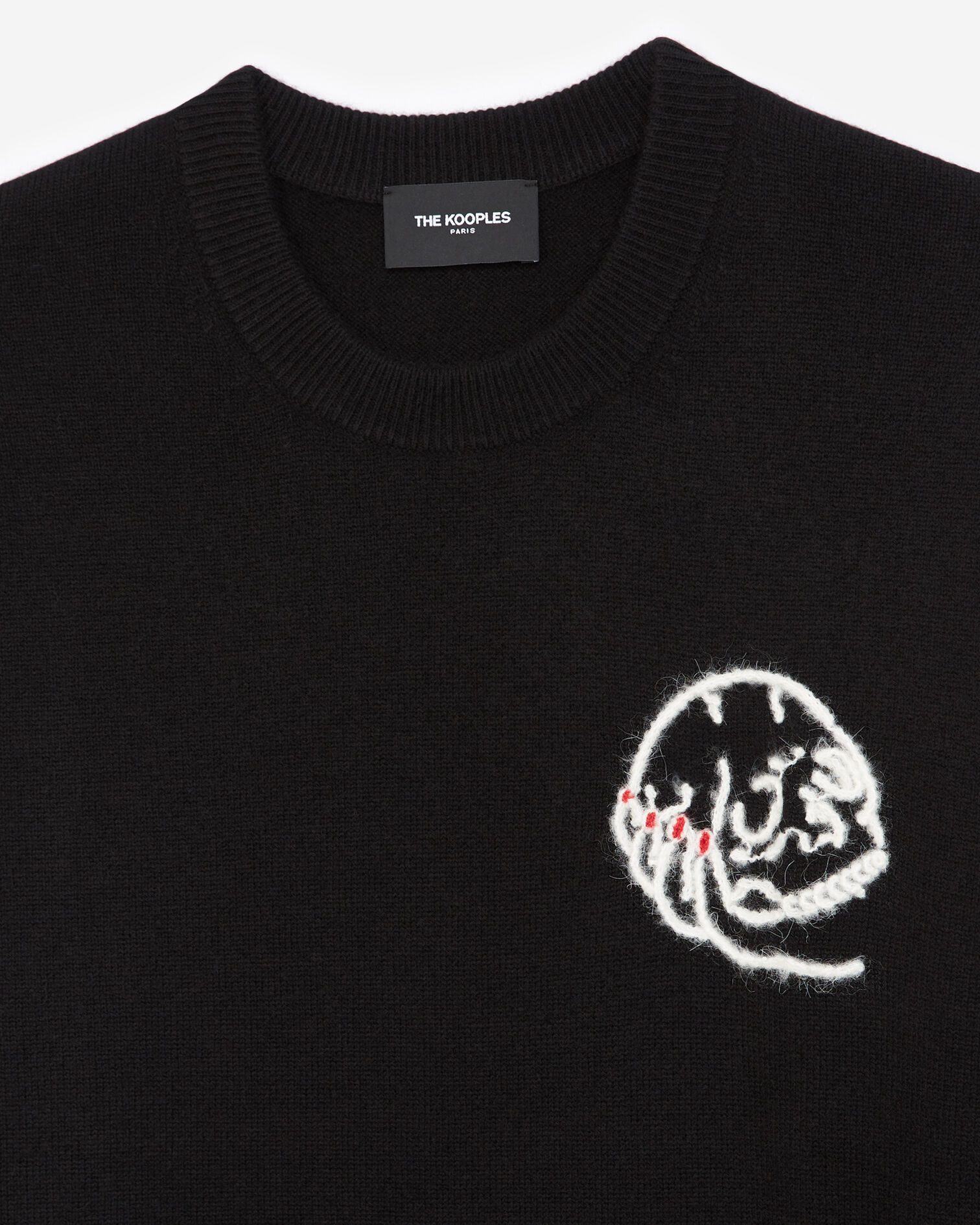 Black sweater in wool with skull embroidery, BLACK, hi-res image number null