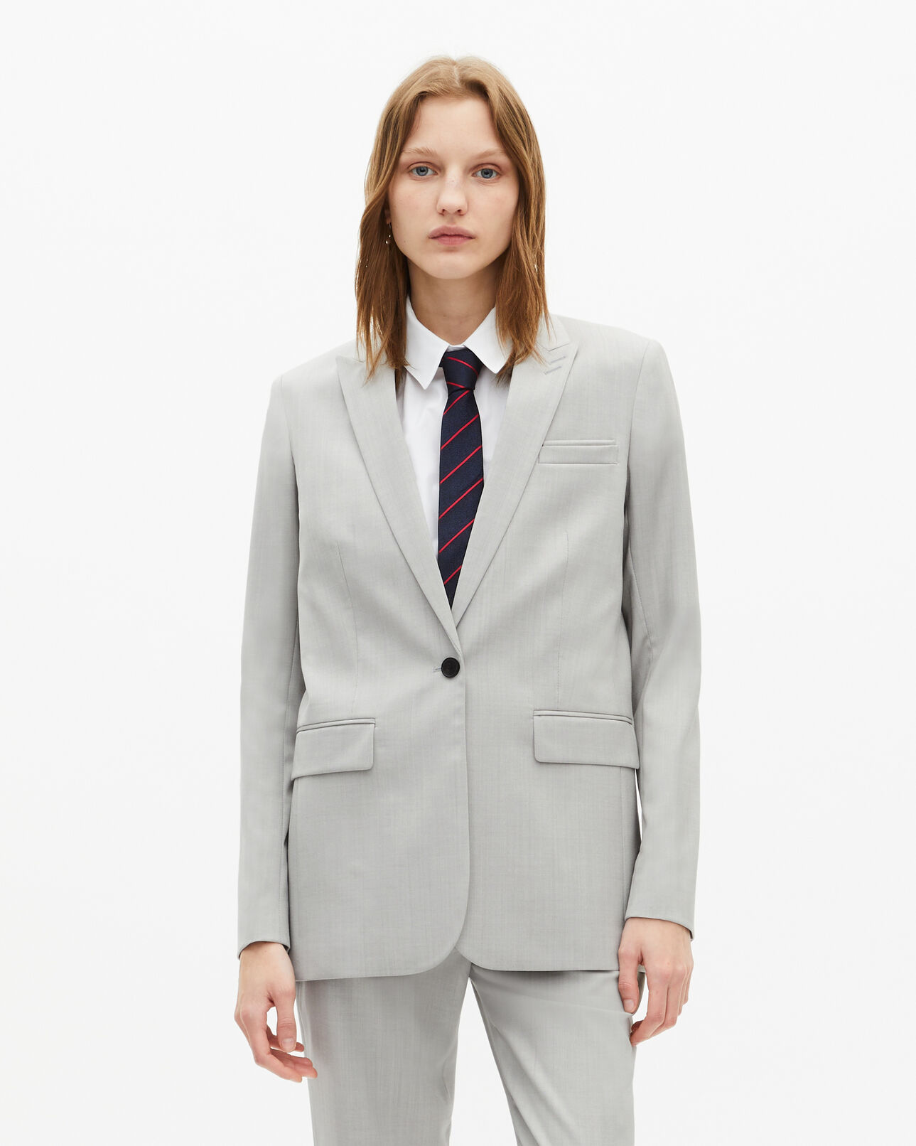 The Kooples WOMEN BEIGE grey single-breasted suit jacket