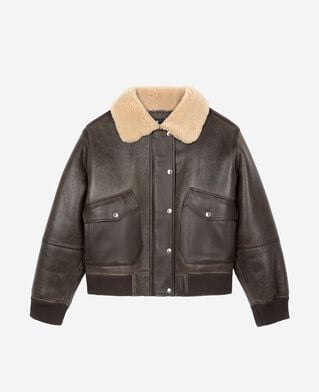 The Kooples MUJER BROWN piel lanosa marrón corta