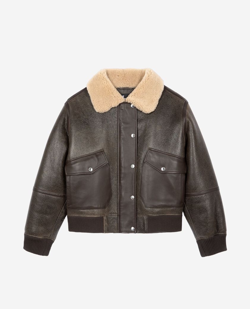 The Kooples FEMME BROWN peau lainée courte marron