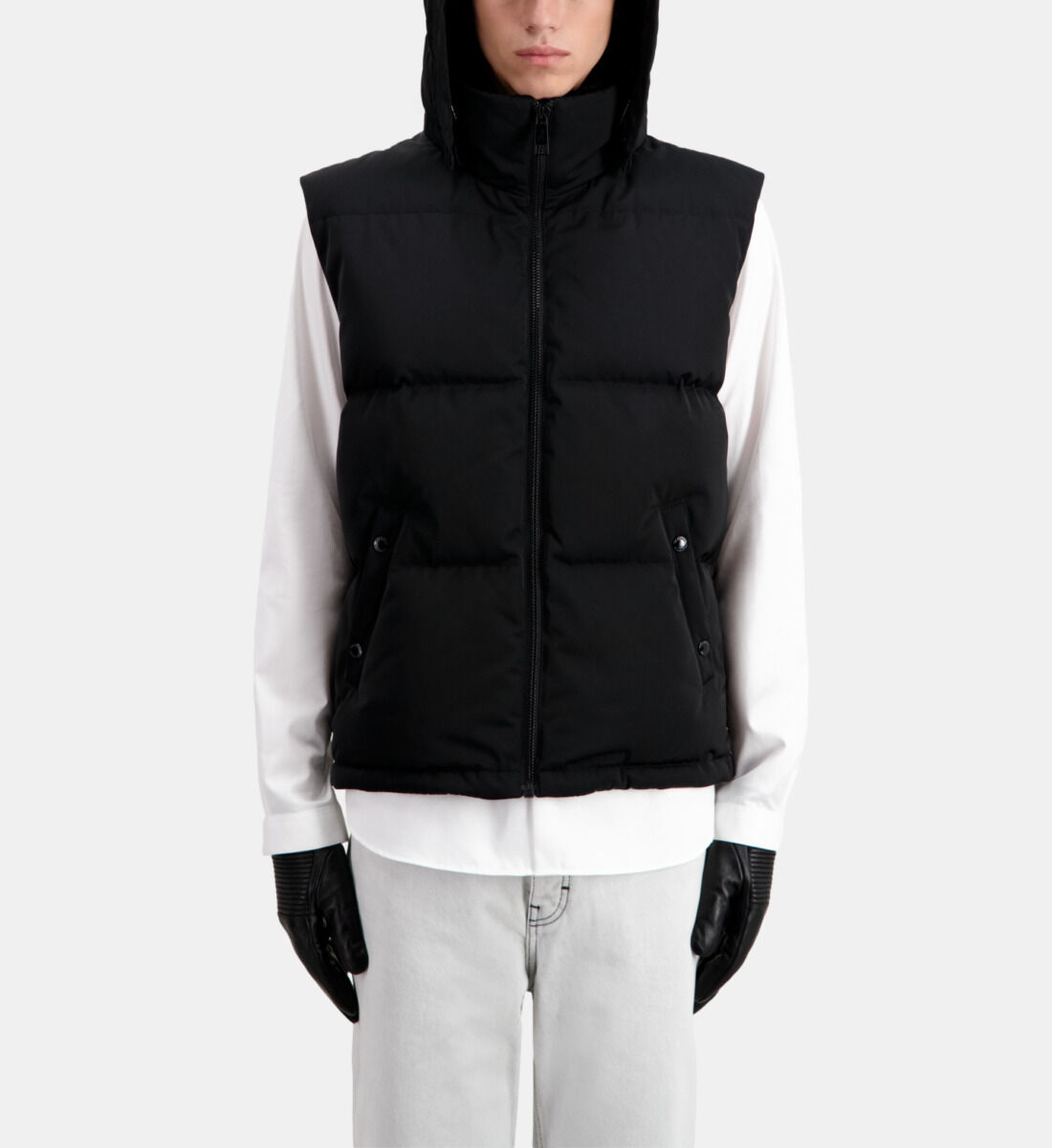Sleeveless puffer jacket with best sale hood